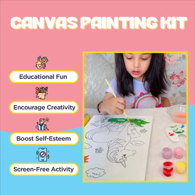 Kalakaram Diy Canvas Painting Kit Featuring a Wooden Frame Canvas Boards With Pre-printed Designs | Diy Painting Kit for Kids