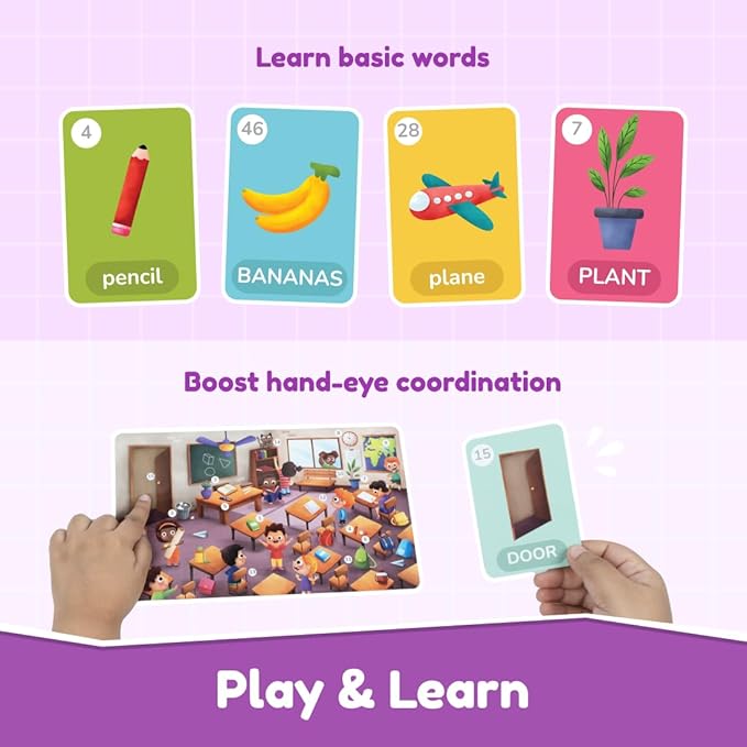 Bloomingo Learning Kit | First Words - School Edition - Fun Board Puzzles With Number & Imagematching Flashcards