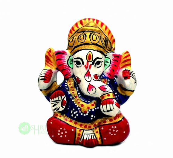 Shri Handicrafts Blessing Lord Ganesha With Metal Meenakari Painting Car Dashboard Idol Small Ganpati Statue