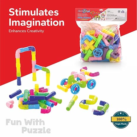 Zudo Toys Multi Coloured Educational Play And Learn Plastic Building Block Set Pipes Puzzle