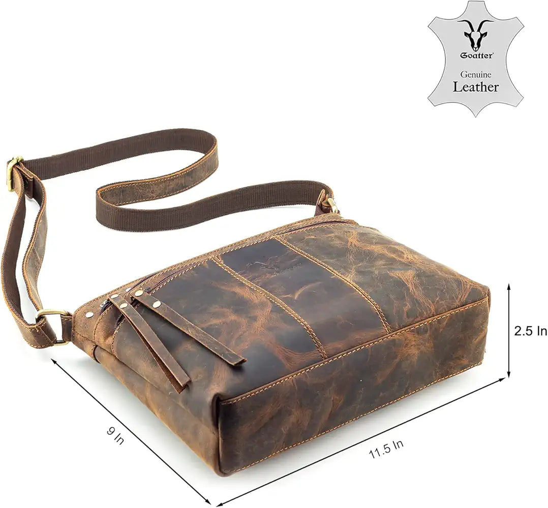 Goatter Hunter Leather 11.5" Crossbody Bag for Women,