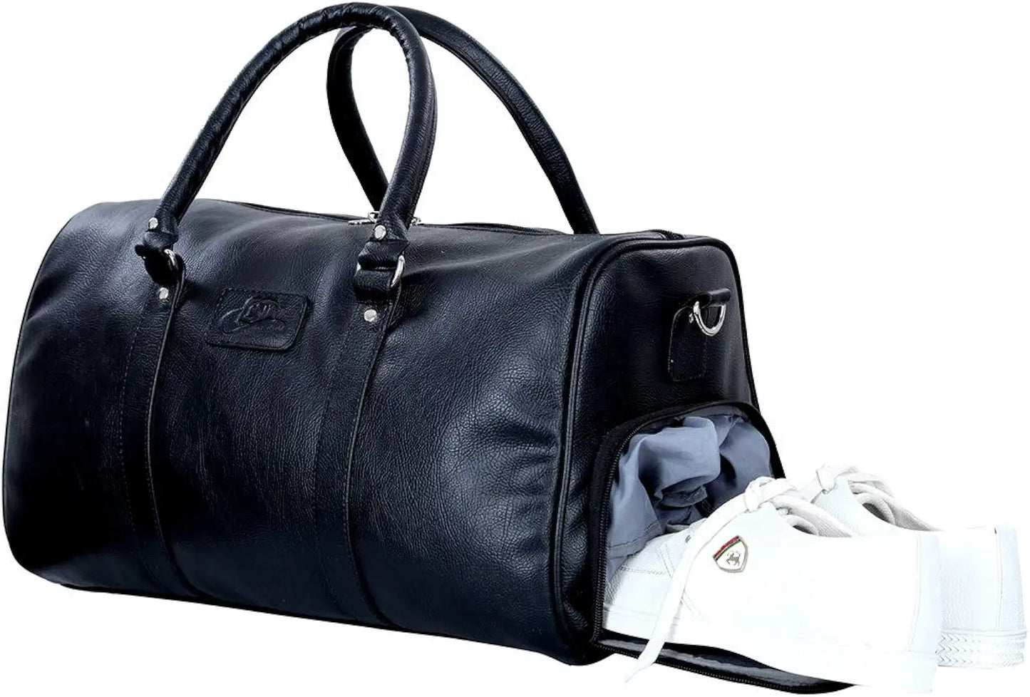 Leather World 46 L Vegan Textured Leatherette Stylish & Spacious Weekender Travel Duffle Luggage Bag with Detachable Shoulder Strap for Men & Women, Black