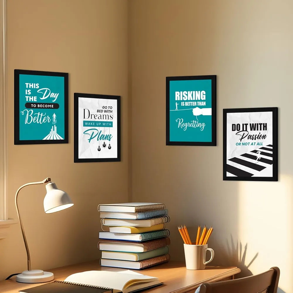 ArtX Paper Dreams Plans Motivational Framed Posters Set of 4