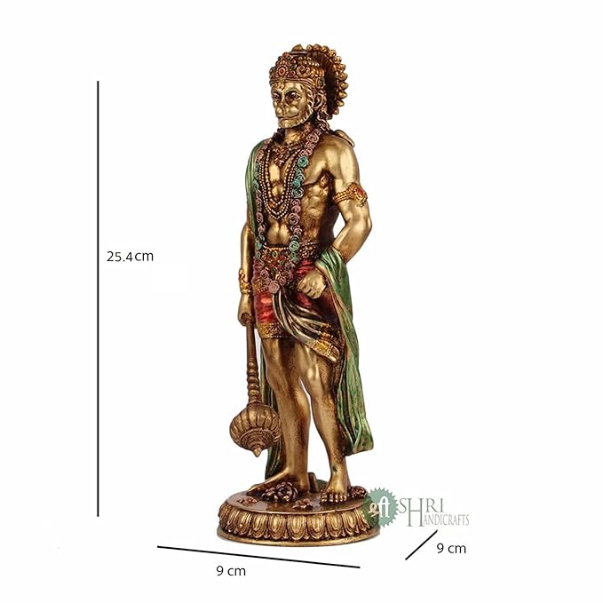 Indicast 10" Inch Cold Cast Resin Hanuman Ji Showpiece Antique Decor Decor Standing Bajrangbali