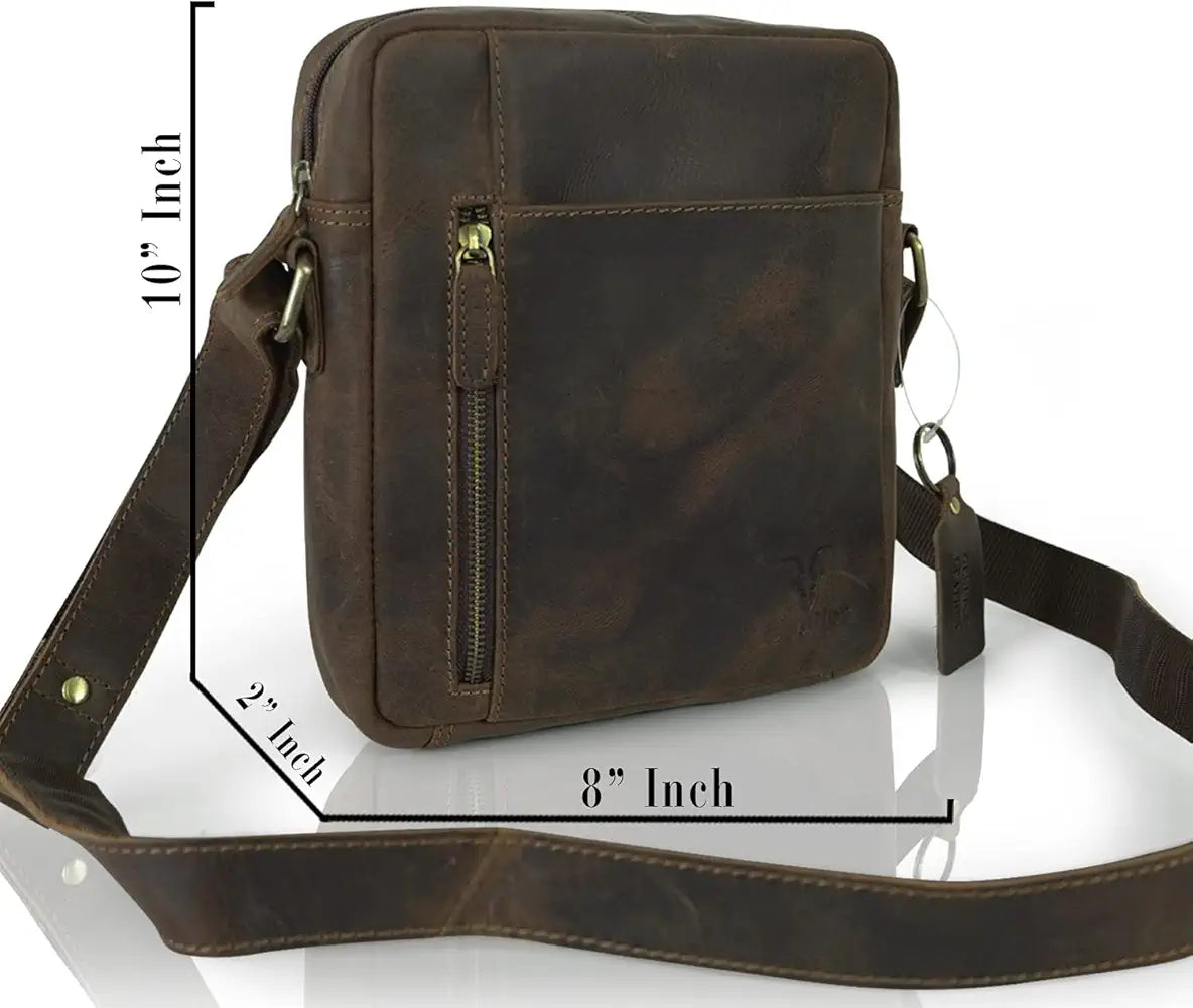Goatter Hunter Leather 10”Inch Multi Pocket Crossbody Messenger Bag For Men GTHT-13