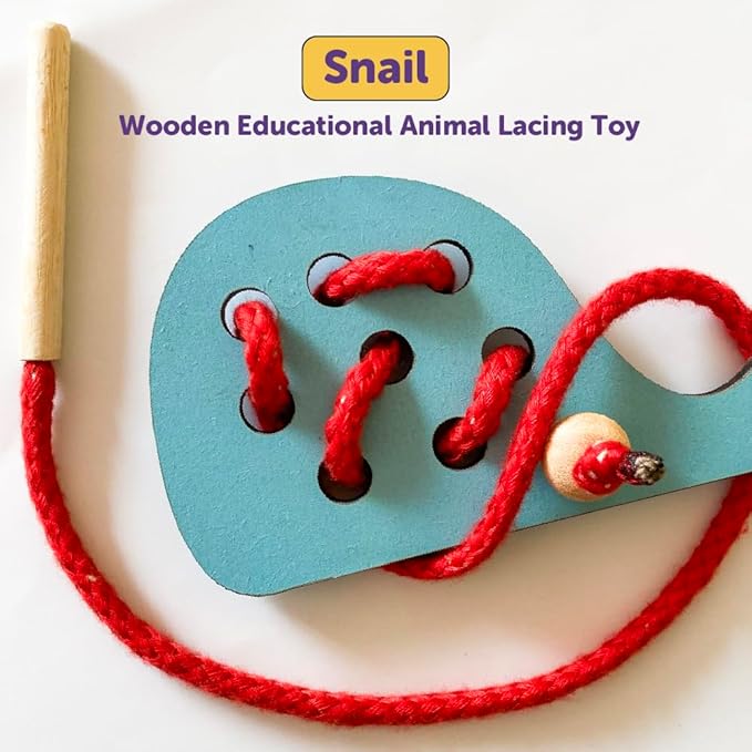 Mini Leaves Lacing Activity for Kids | Wooden Lacing Toys for Toddlers | Preschooler Educational Fine Motor Skill Toys for 3+ Years | Snail