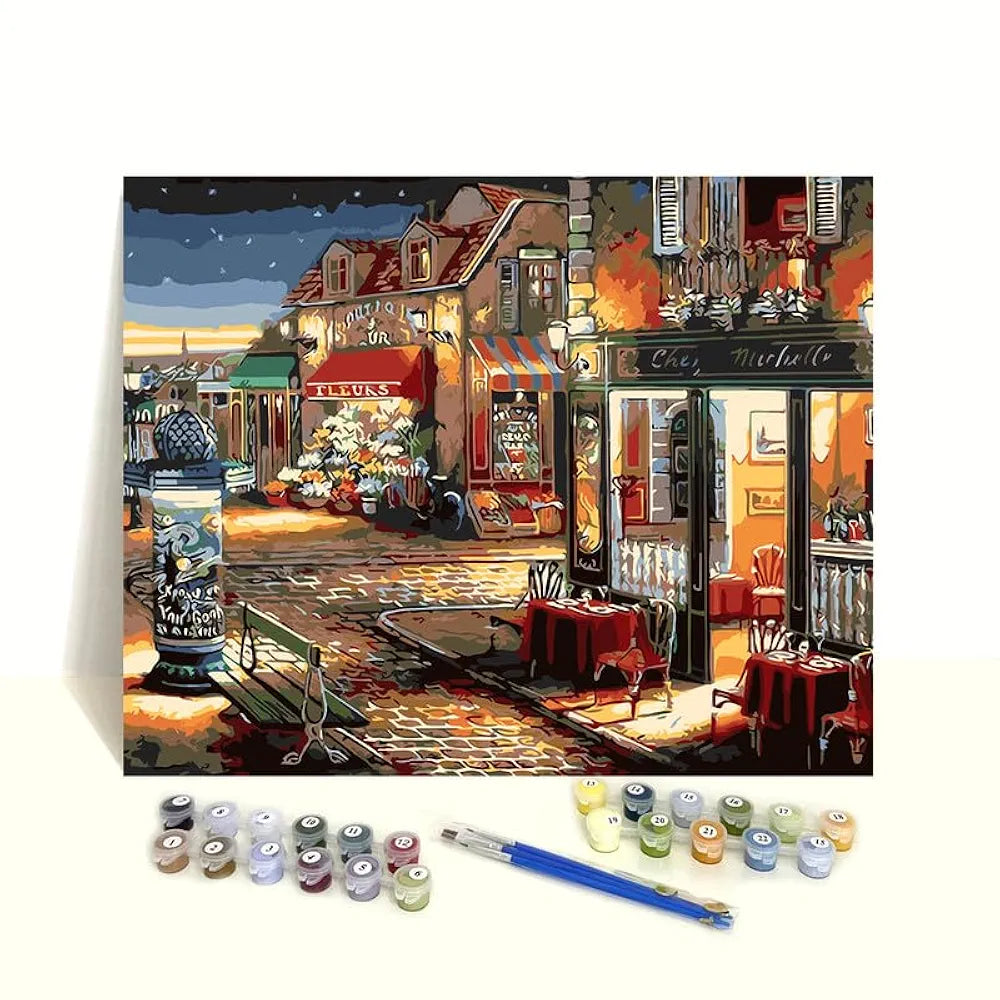 TULIP N TURTLE Cafe DIY Acrylic Paint by Number Kit for Adults Kids Beginner Number Painting kit DIY Canvas Painting by Number Wall Decoration DIY Painting kit for Adults