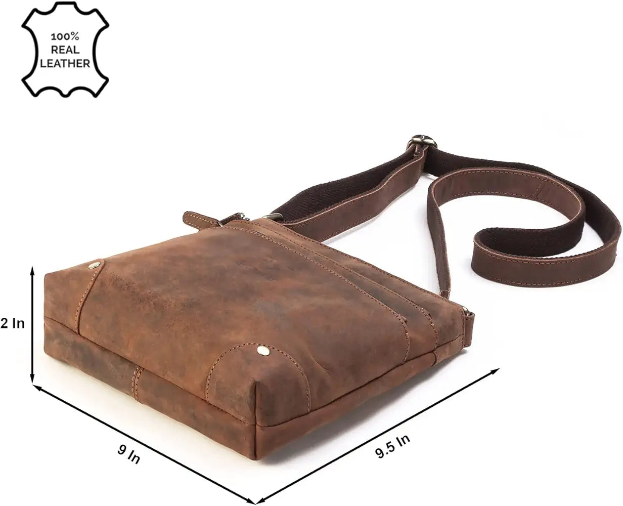 Goatter Genuine Leather 9.5" Inch Sling Cross-BodyBag for Girls And Women,