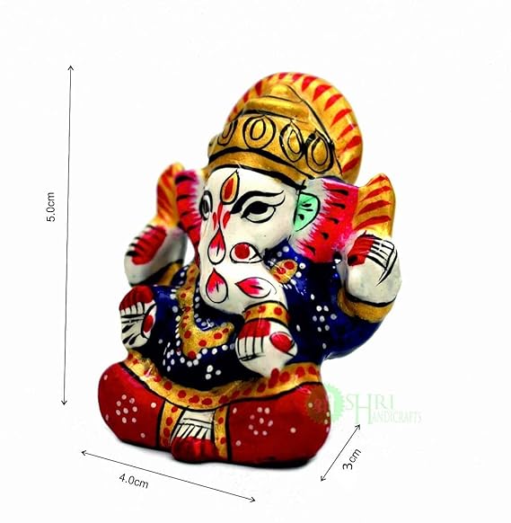 Shri Handicrafts Blessing Lord Ganesha With Metal Meenakari Painting Car Dashboard Idol Small Ganpati Statue