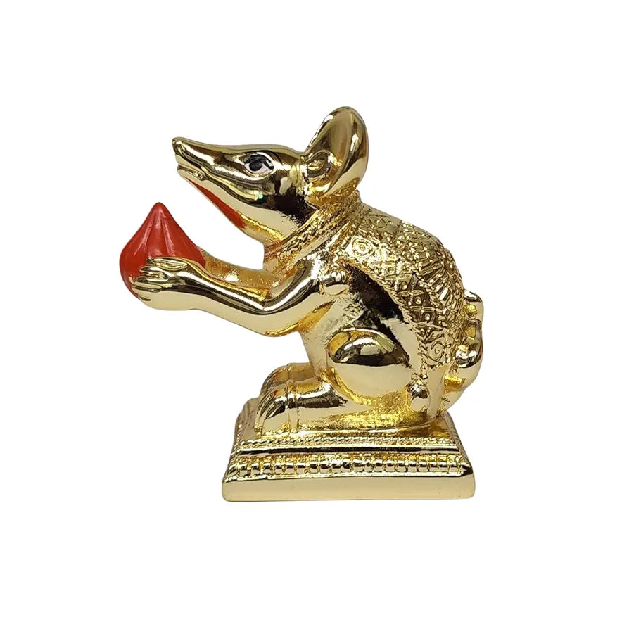 Gold Art India Gold-Plated Mushak Mouse with Modak Orange Terracotta Finish
