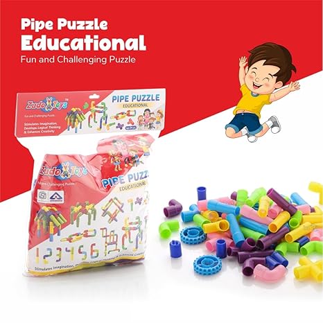 Zudo Toys Multi Coloured Educational Play And Learn Plastic Building Block Set Pipes Puzzle
