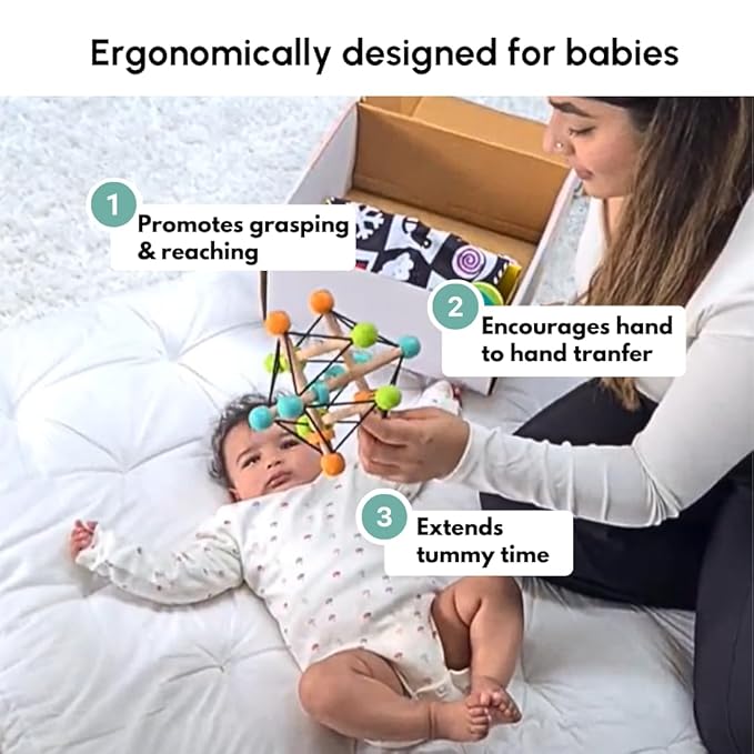 Curious Cub Montessori Geometric Rattle Ball Toy for Babies | Baby Hand Toy | Promotes Motor Skills, Hand-eye Coordination & Brain Development