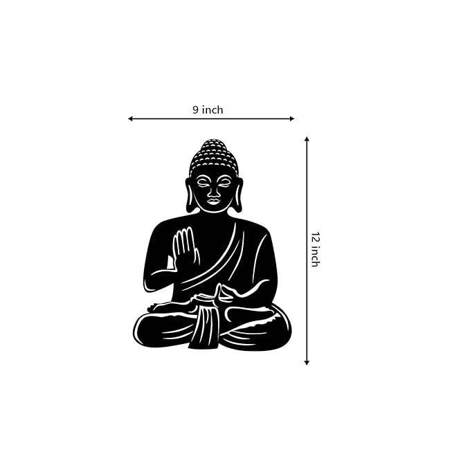 Ecraftindia Buddha Black Engineered Wood Wall Art Cutout | Ready to Hang Home Decor