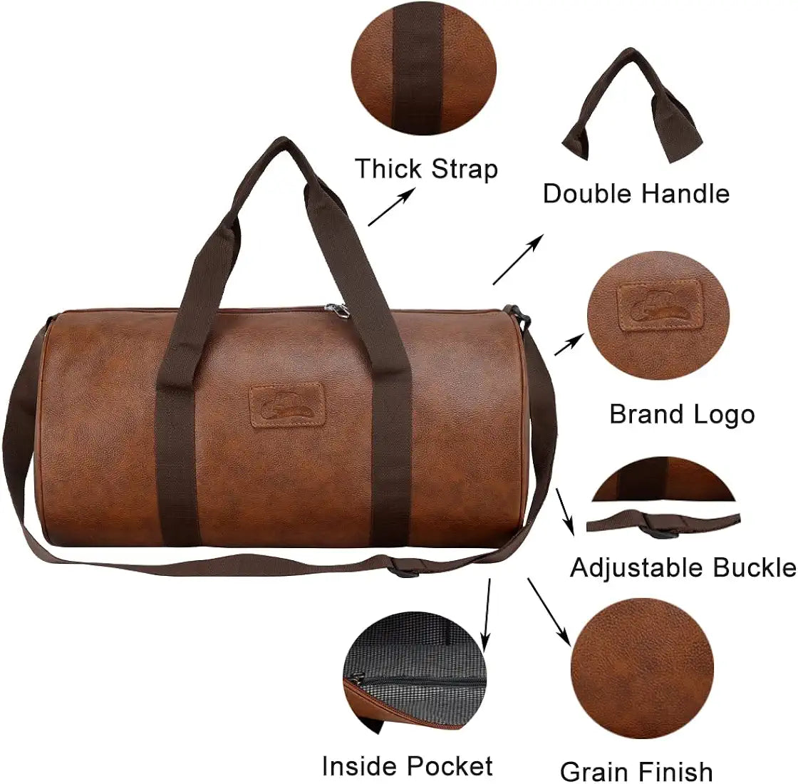 Leather World Vegan Leather 24 Cms Duffle/Shoulder/Gym Bag for Men & Women Tan Travel Friendly Bag Gifts for Men