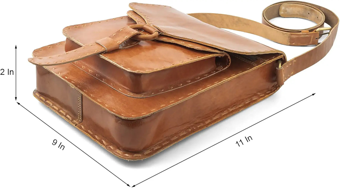 Goatter Genuine Leather Handmade 11" Shoulder Cross body Travel Messenger Bag for Unisex