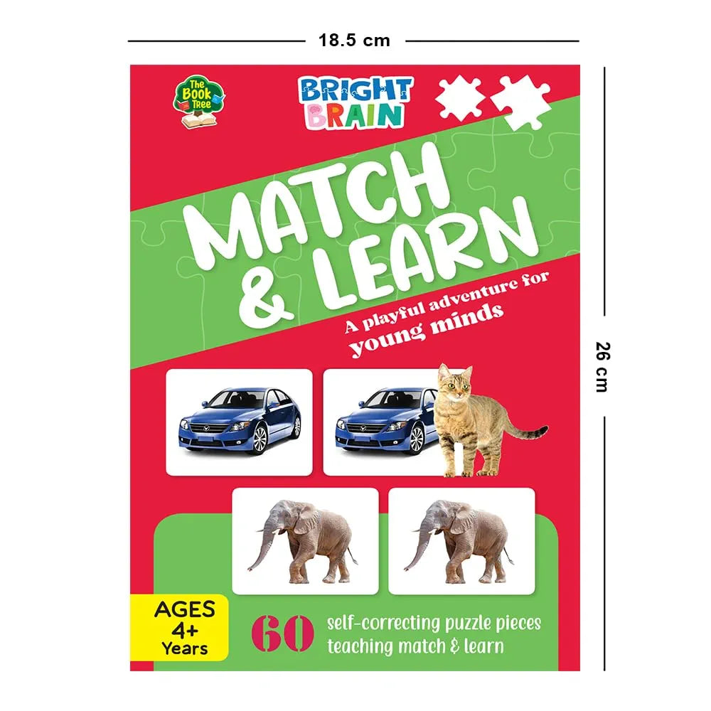 The Book Tree Bright Brain Match and Learn 60 Piece Jigsaw Puzzle for Preschoolers, Educational Toy for Learning Picture Matching, Gifts for Kids Ages 3 to 6 by Majestic Book Club