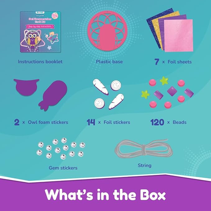 Bloomingo Art & Craft Kit - Owl Dreamcatcher | Fun Diy Dream Catcher Kit for Kids | Themed Dream Catcher With Fun Foil Stickers