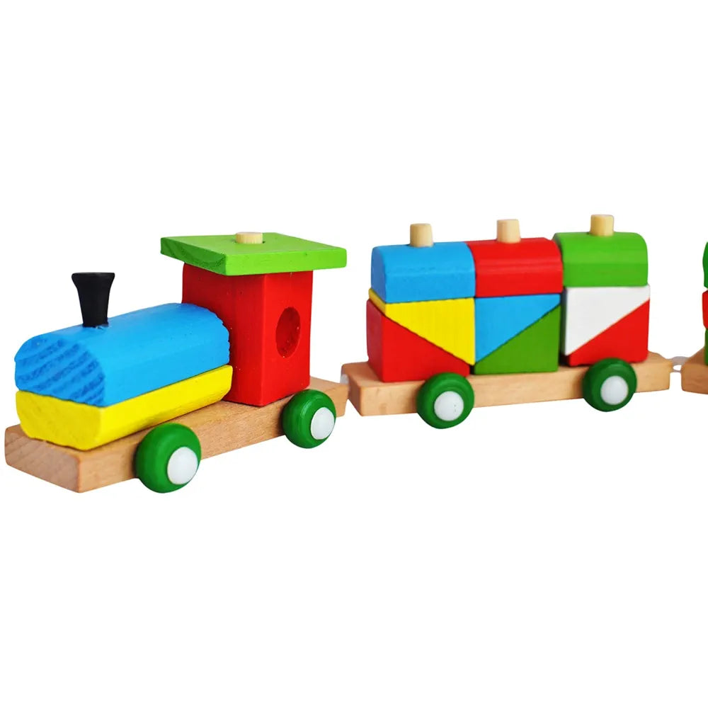 Trinkets & More - Shape Sorter Train Geometric Shapes Wooden Puzzle Stacking Toy Early Educational Toys Toddlers Kids 3 + Years