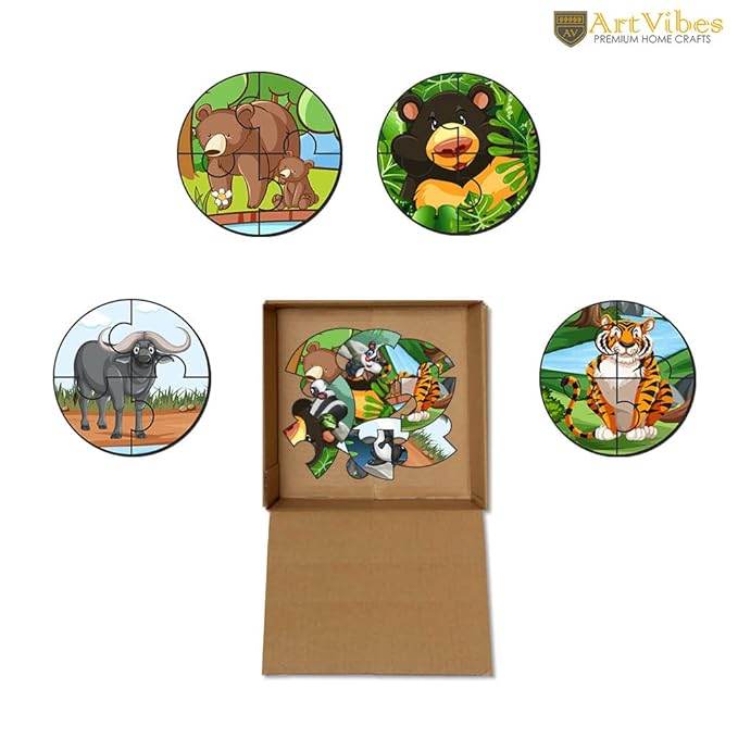 Artvibes Cute Animals Premium Wooden Puzzles for Kids Age 2-5 | 4 Piece Puzzles | Toddlers Wooden Puzzle | Set of 6