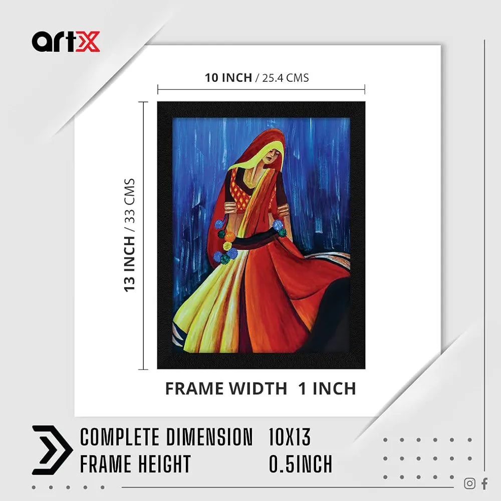 ArtX Paper Indian Village Women Frame Wall Art Painting