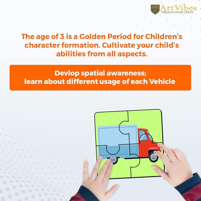 Artvibes Vehicle Wooden Jigsaw Puzzle Games for Children & Kids | 4 Pieces Puzzles | Toddler's Wooden Puzzle | Set of 6