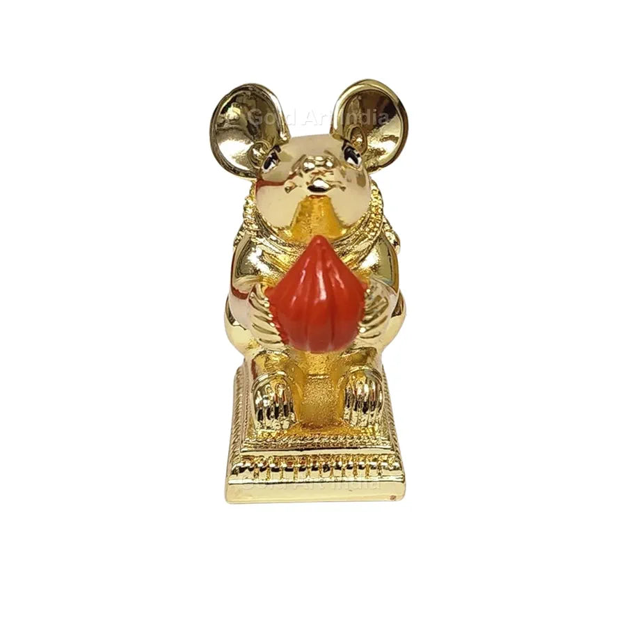 Gold Art India Gold-Plated Mushak Mouse with Modak Orange Terracotta Finish