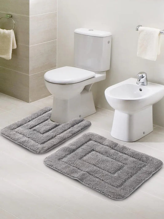 Saral Home Cotton Anti Slip Bathmat Set with Contour Colour Grey