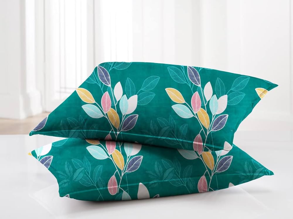 BSB Home Premium Double Bedsheet with 2 Pillow Covers 160 TC 3 Pcs Set Green and Blue