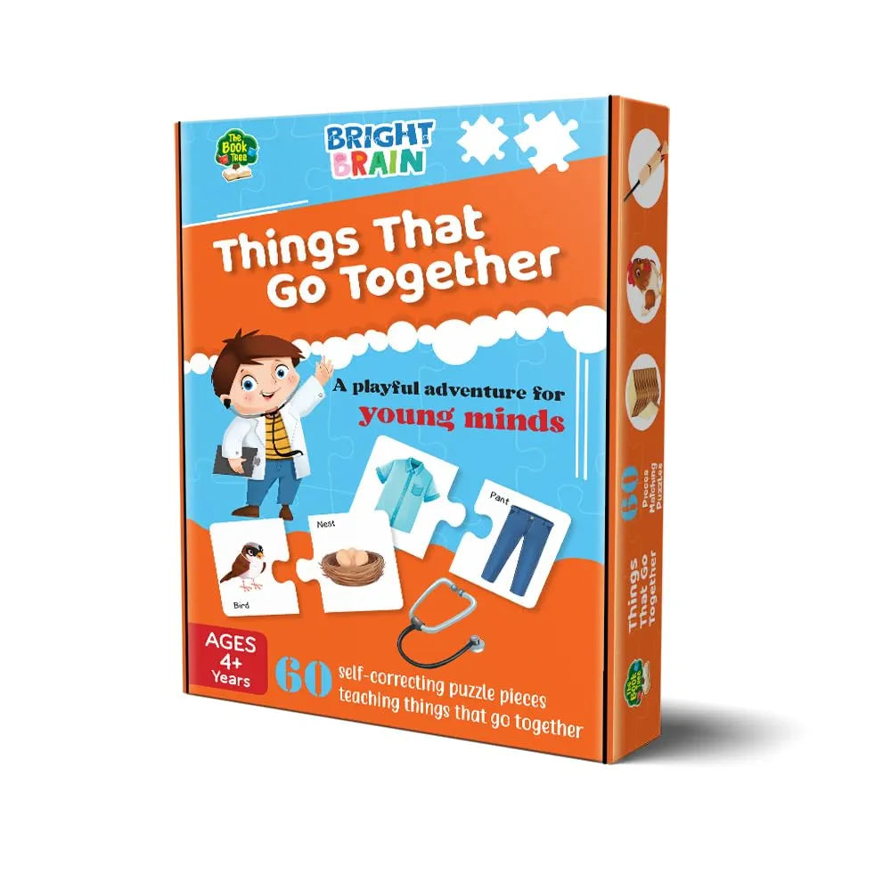 THE BOOK TREE Bright Brain Things That Go Together 60 Piece Jigsaw Puzzle For Preschoolers, Educational Toy For Learning Matching Pictures With It'S Pair By Majestic Book Club, For Kid