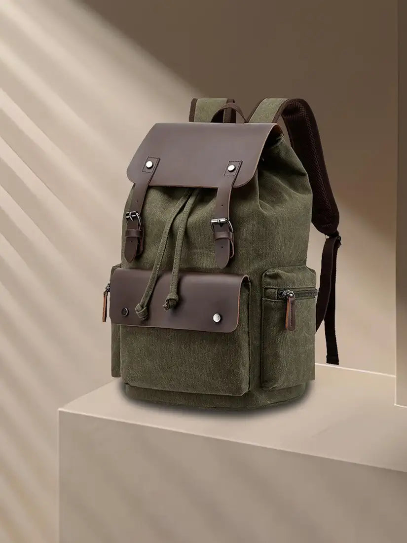 FUR JADEN Eco Friendly Travel Laptop Backpack Made of Water Resistant Sustainable Canvas and Vegan Leather for Men and Women for Travel Hiking Work