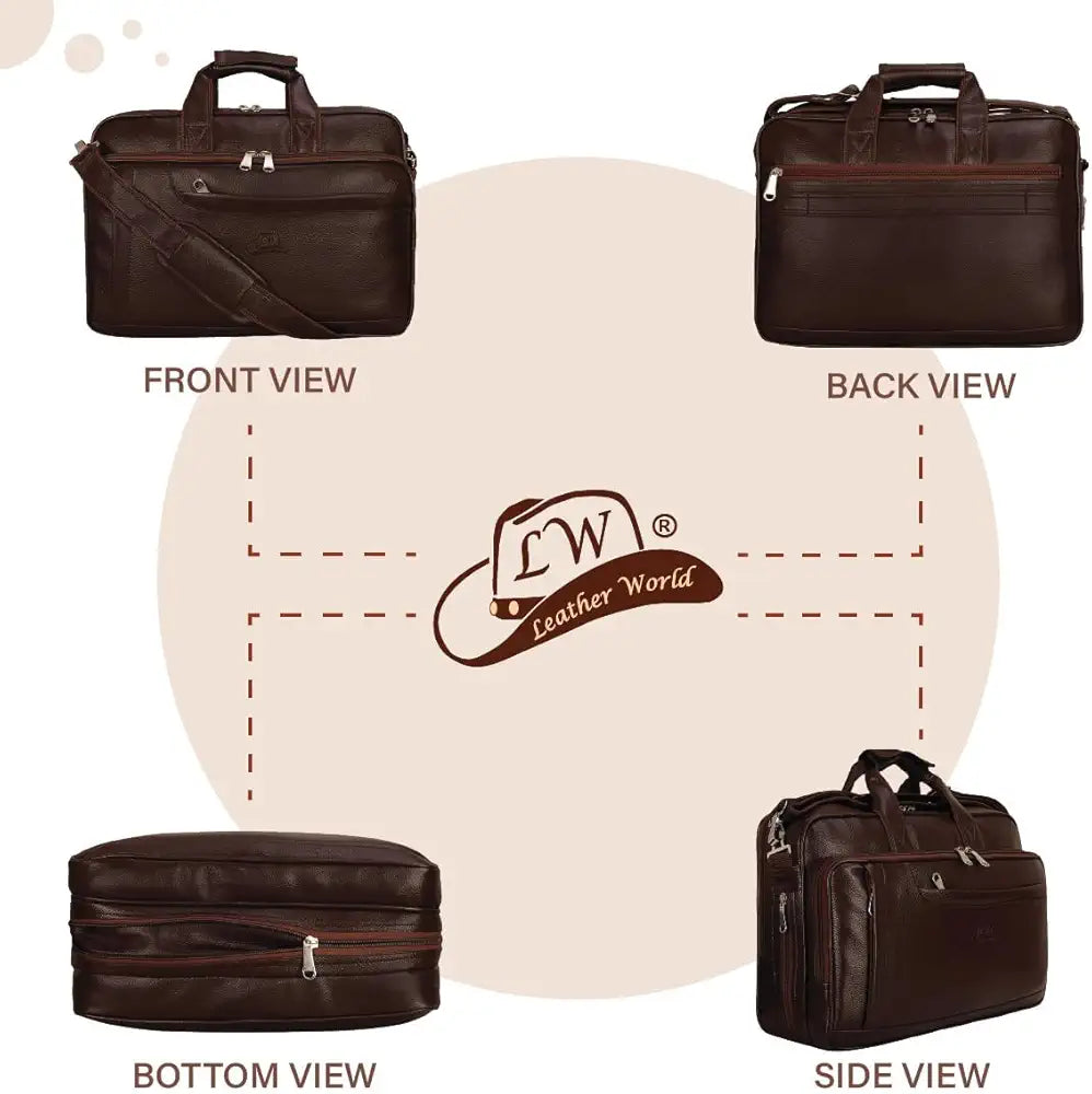 Leather World Synthetic Leather Briefcase: 15.6 Inch Brown Laptop Office Expandable Messenger Shoulder Bag for Men and Women