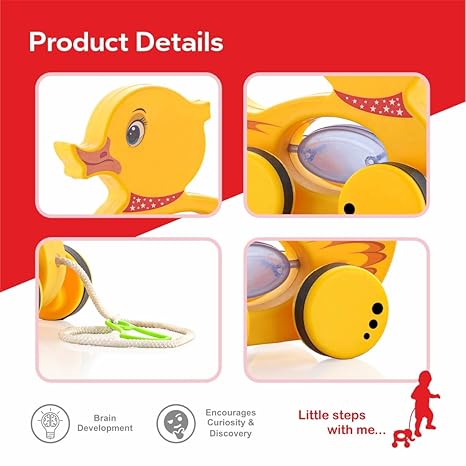 Zudo Pull Along Toddler Toy Pull Along Toy with Attractive Design Developmental Toy (Duck)