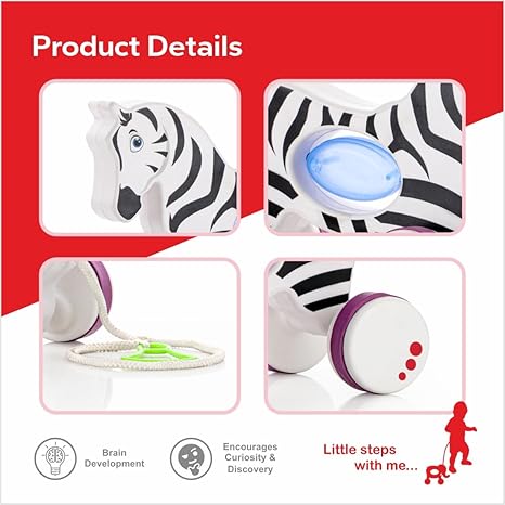 Zudo Pull Along Toddler Toy Pull Along Toy with Attractive Design Developmental Toy (Zebra)