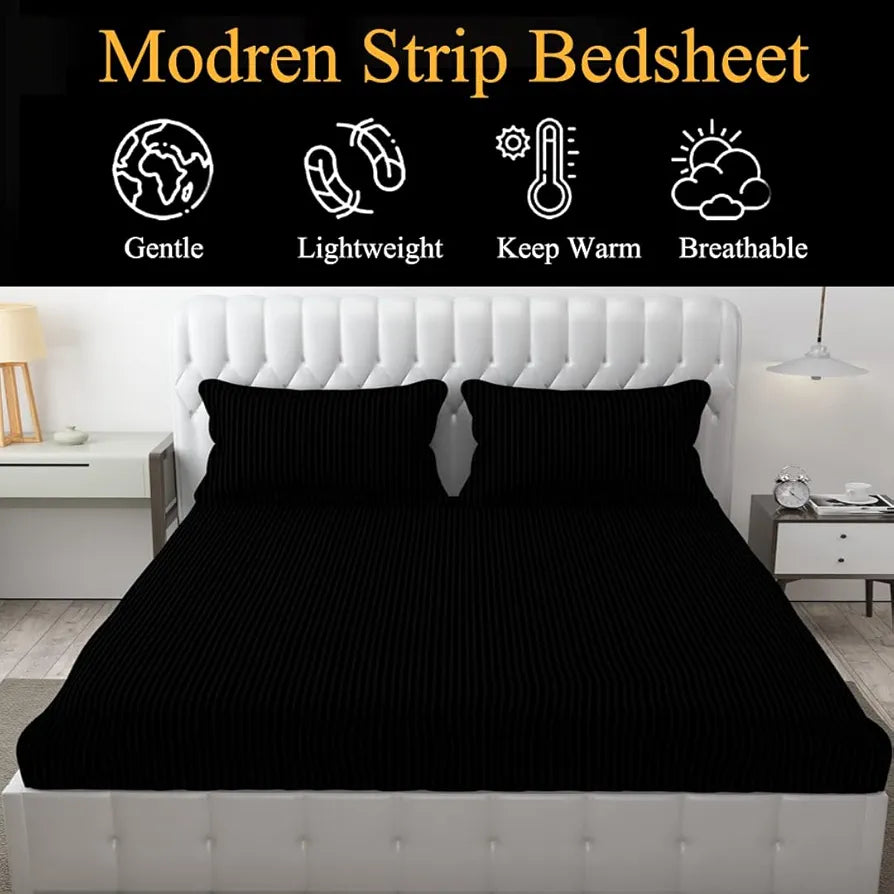 Fresh From Loom Breathable Queen Size Flat Solid Bedsheets Hotel & Home Double Bedsheet Set With 2 Pillow Covers 144 Tc Black