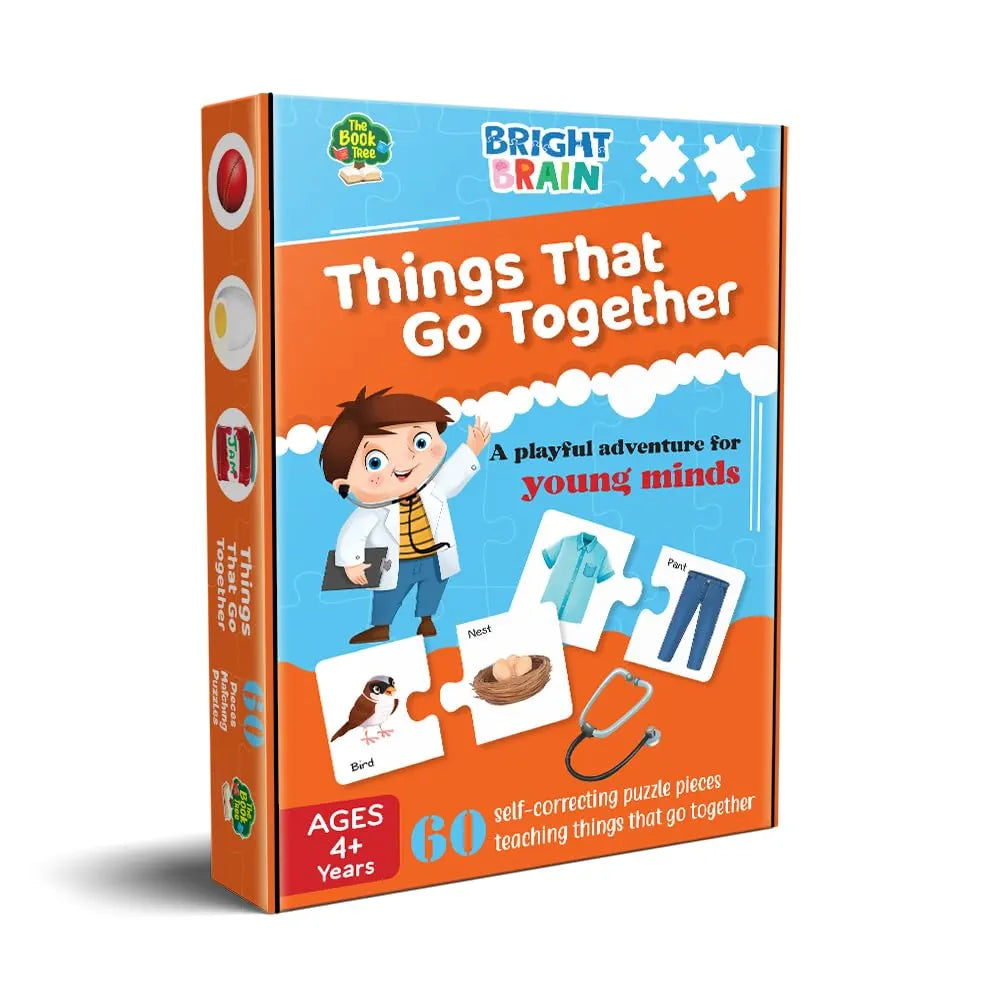THE BOOK TREE Bright Brain Things That Go Together 60 Piece Jigsaw Puzzle For Preschoolers, Educational Toy For Learning Matching Pictures With It'S Pair By Majestic Book Club, For Kid