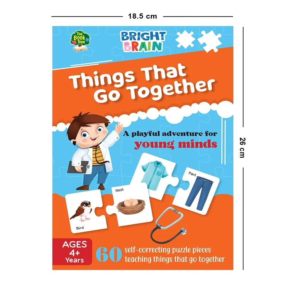 THE BOOK TREE Bright Brain Things That Go Together 60 Piece Jigsaw Puzzle For Preschoolers, Educational Toy For Learning Matching Pictures With It'S Pair By Majestic Book Club, For Kid