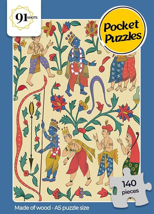 91knots-krishna With Devotees Wooden Jigsaw Puzzle (140 Pieces) for Adults and Kids | Beautiful Indian Artwork Puzzle