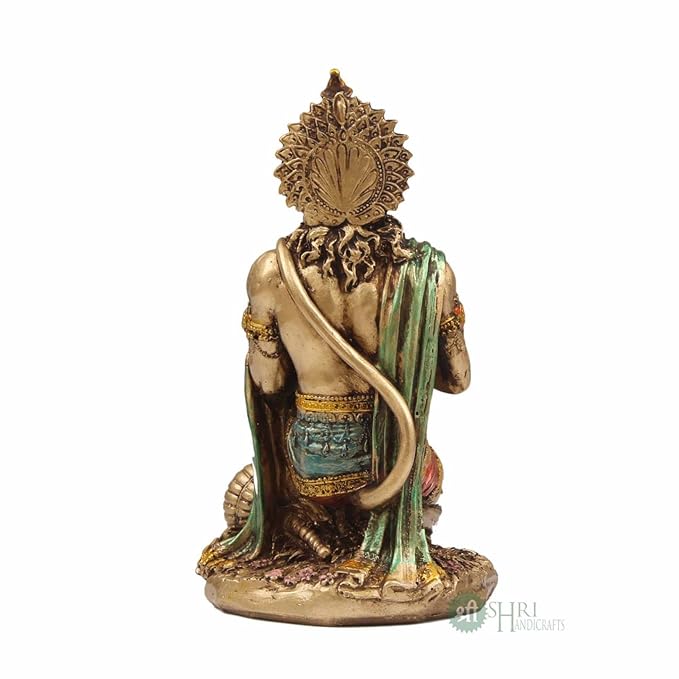 Indicast 7" Inch Hanuman Statue Sitting Metal Finish Idol Decorative Showpiece Handcrafted Hanuman Ji Murti