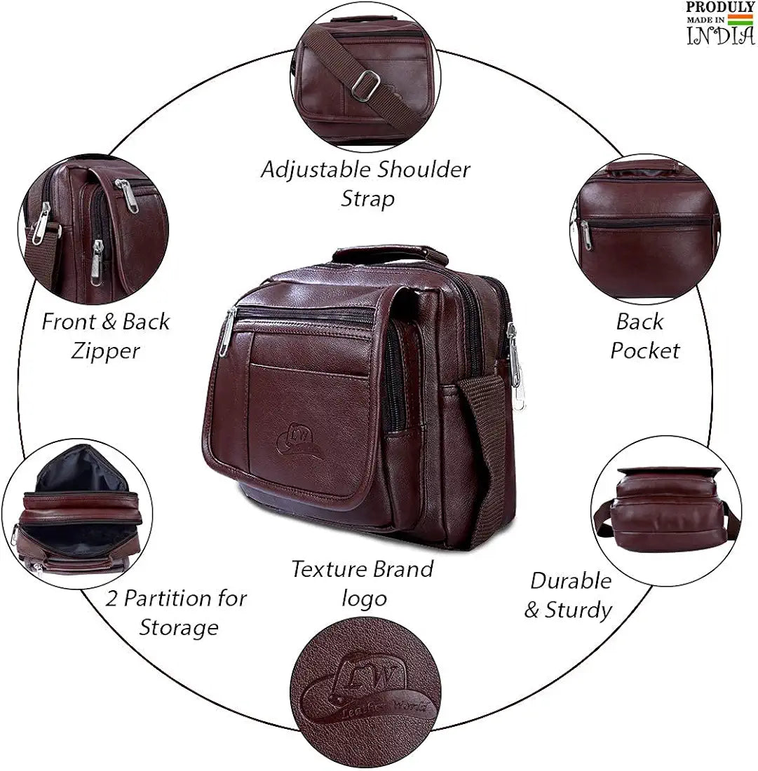 Leather World Sling Bag for Men PU Leather Messenger Cross Body Travel Office One Side Chest Shoulder Bag for Men & Women