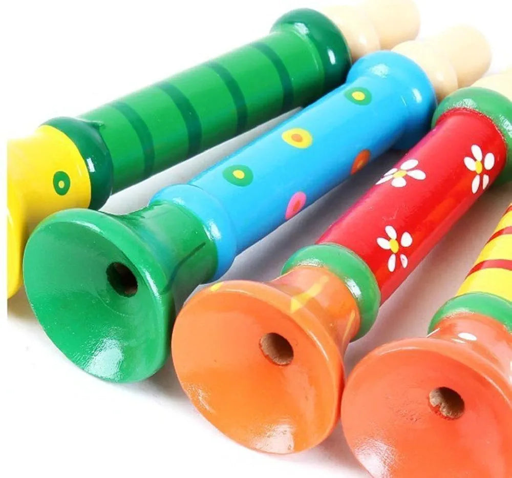 Trinkets & More™ - Wooden Trumpets Colourful | Birthday Return Gift | Whistle Musical Instrument | Toys Kids 2+ Years