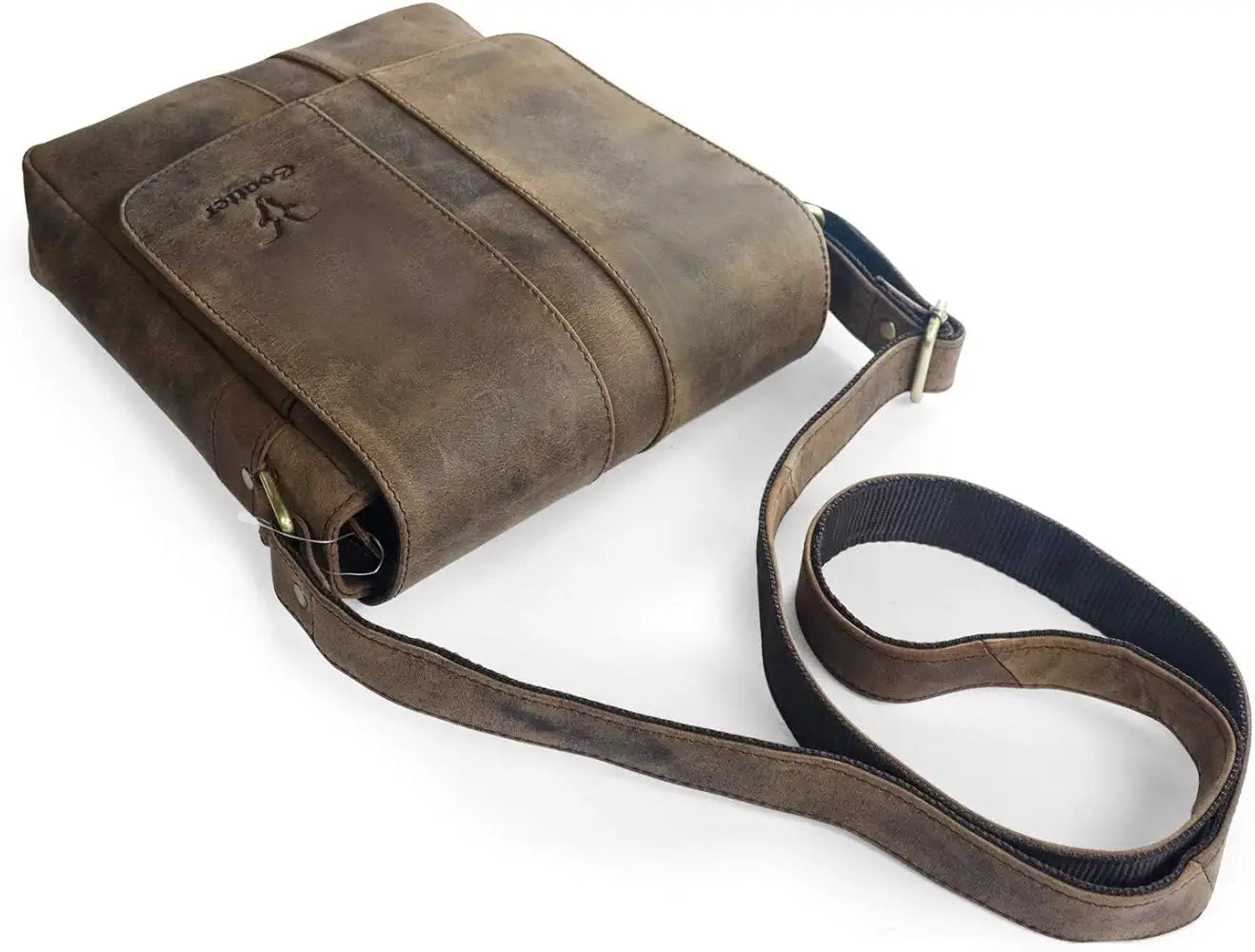 Goatter Genuine Leather Unisex Faster 9.5 Inch Messenger Bag Gtht-03 - Brown
