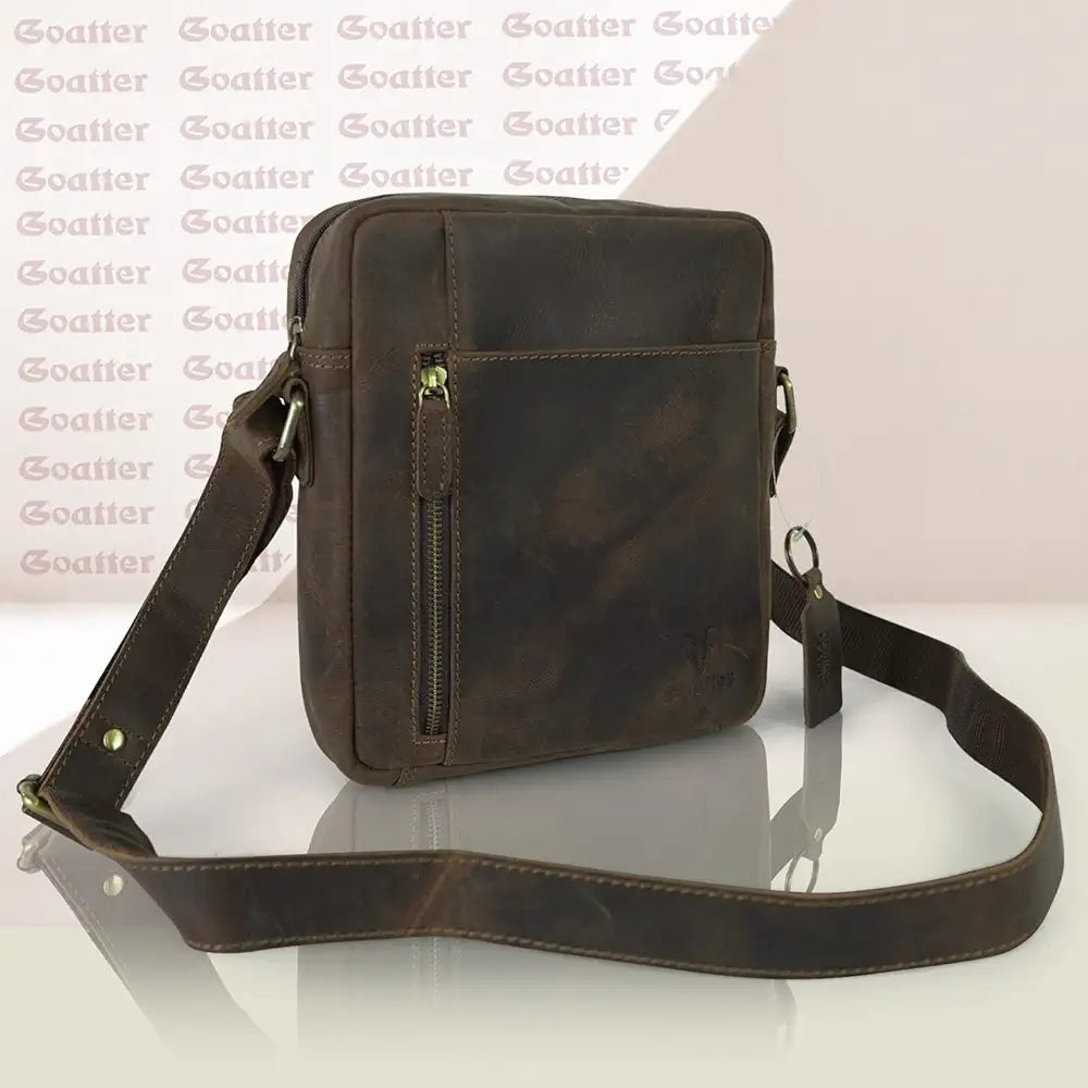 Goatter Hunter Leather 10”Inch Multi Pocket Crossbody Messenger Bag For Men GTHT-13