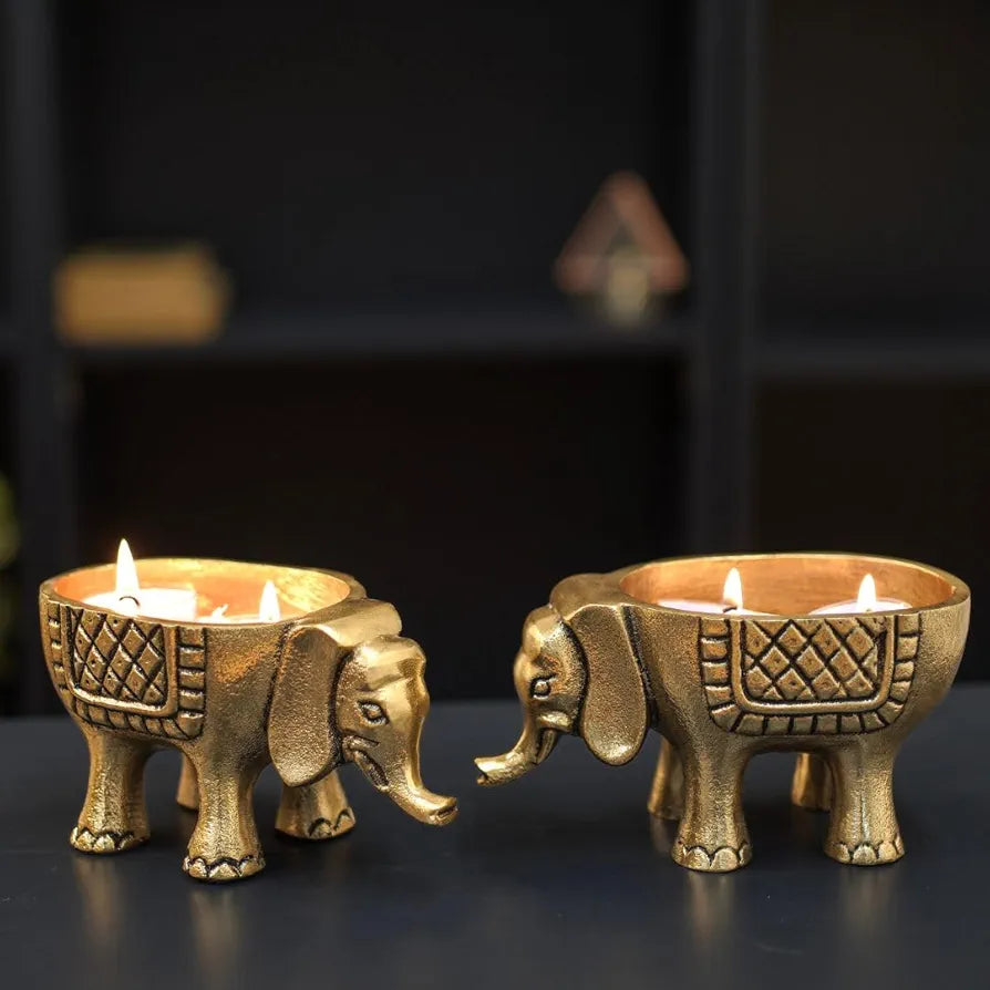 BEHOMA Aluminium Elephant for Good Luck | Statue for Tabletop Living Room Office | Candle Holder Gift Showpiece for Valentine's Day, Birthday