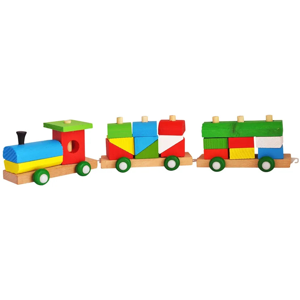 Trinkets & More - Shape Sorter Train Geometric Shapes Wooden Puzzle Stacking Toy Early Educational Toys Toddlers Kids 3 + Years