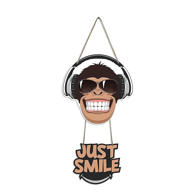 Artvibes Monkey Smile Printed Wooden Wall Hanging Ornaments With Quotes for Home Decor