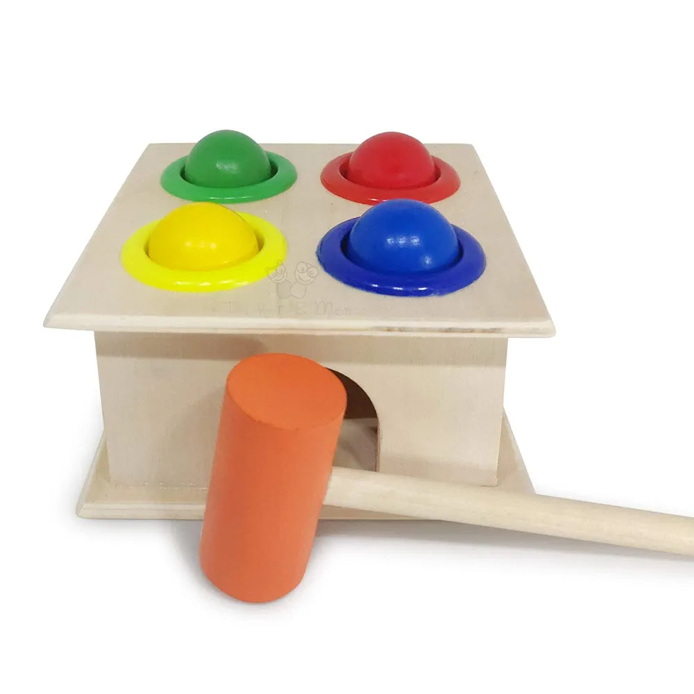 Trinkets & Moreยฎ - Wooden Hammer Ball Knock Pounding Bench with Box Case Fine Motor and Dexterity Skills Early Educational Toy Set for Kids 3+ Years