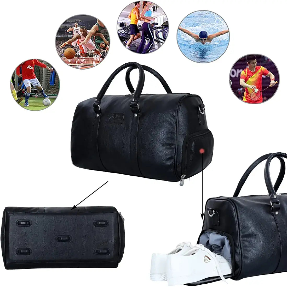 Leather World Duffle Bag for Travel with Shoe Compartment for Men and Women Made of Textured Leatherette with Detachable Shoulder Strap Cabin Bag