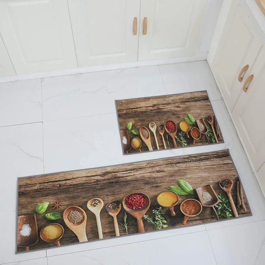Ishro Home Kitchen Mats For Floor Anti Slip Waterproof Set Of 2 Pcs Colour The Wooden Spoons