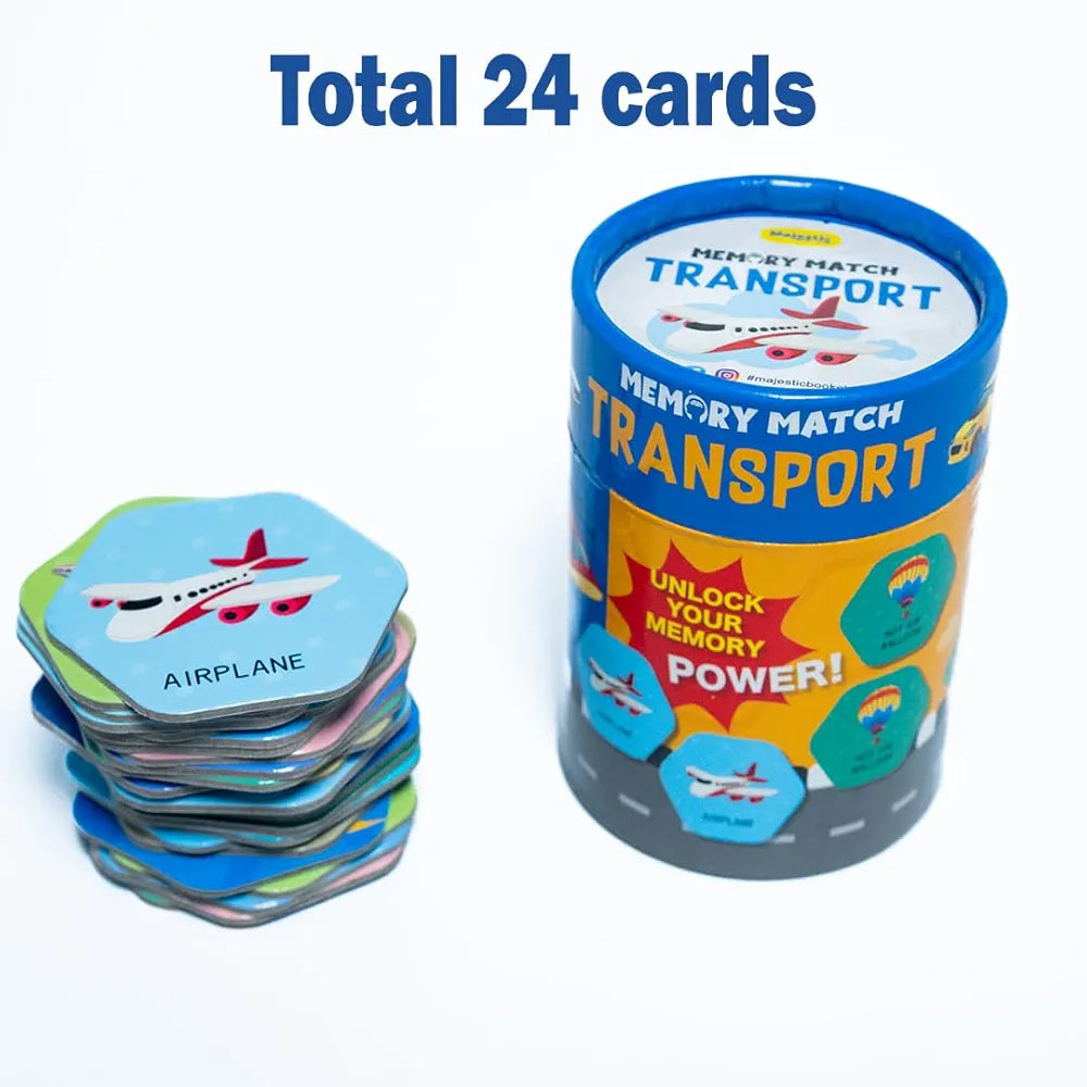 THE BOOK TREE Memory Match Game: Transport – 24 Durable Cards, 12 Vehicle-Themed Pairs, Brain-Boosting Educational Game for Kids, Toddlers, and Families