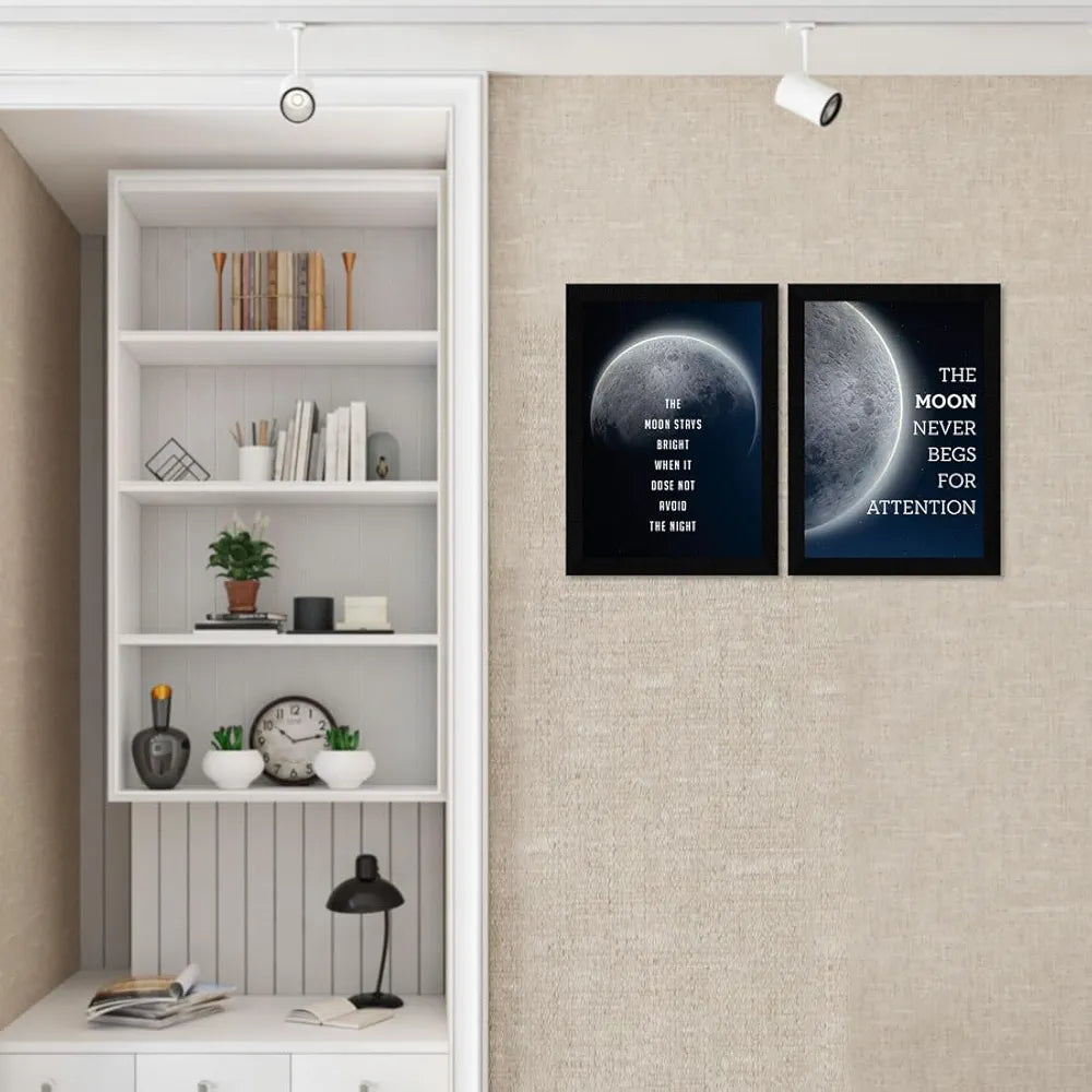 ArtX Paper Moon Motivational Quotes Wall Frames Set of 2